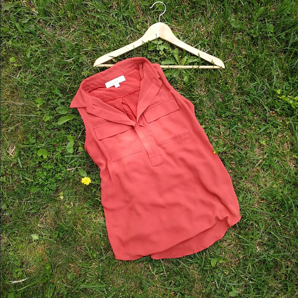 LOFT Warm Orange Sleevless Blouse Shirt w/ Collar